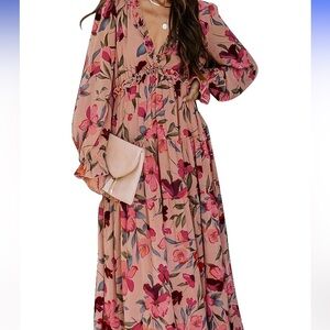 Floral Maxi Dress with Pink and Red Flowers